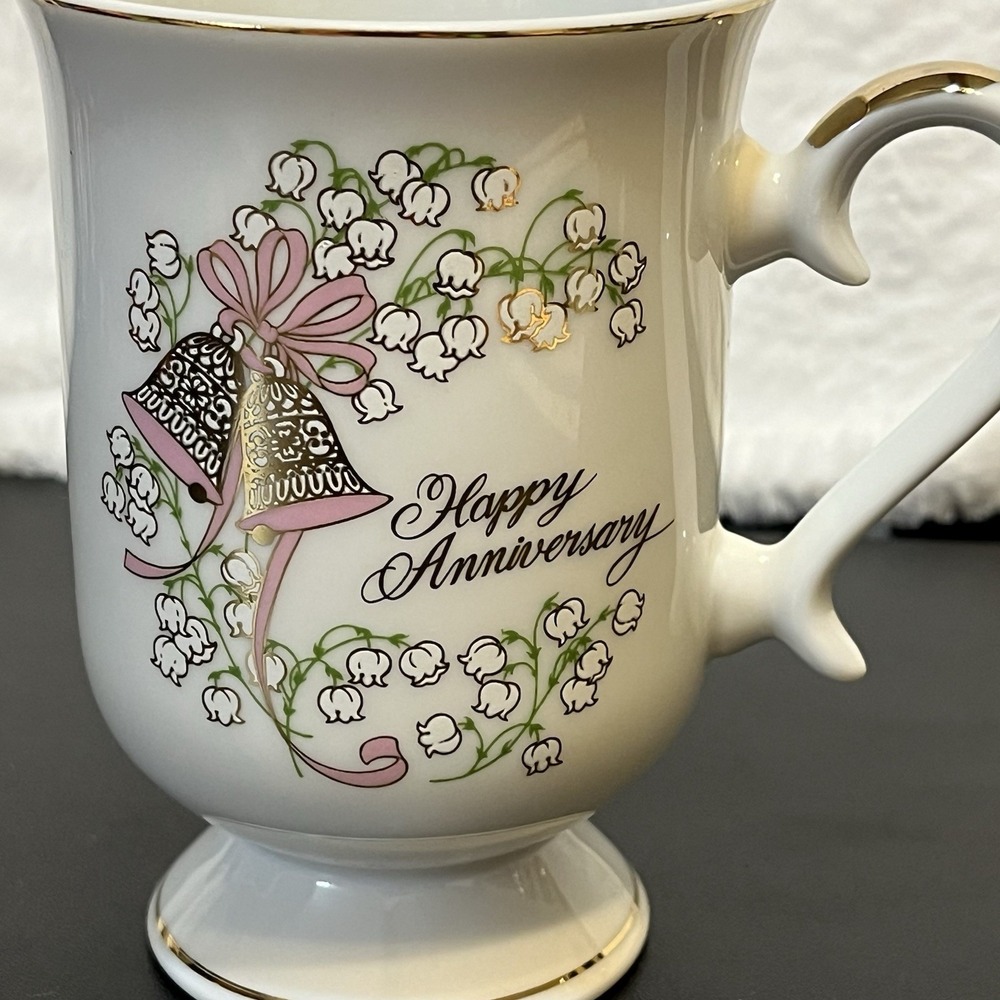 HAPPY ANNIVERSARY Vintage Tea Cup George Good Japan Wedding Bells Gold Trim